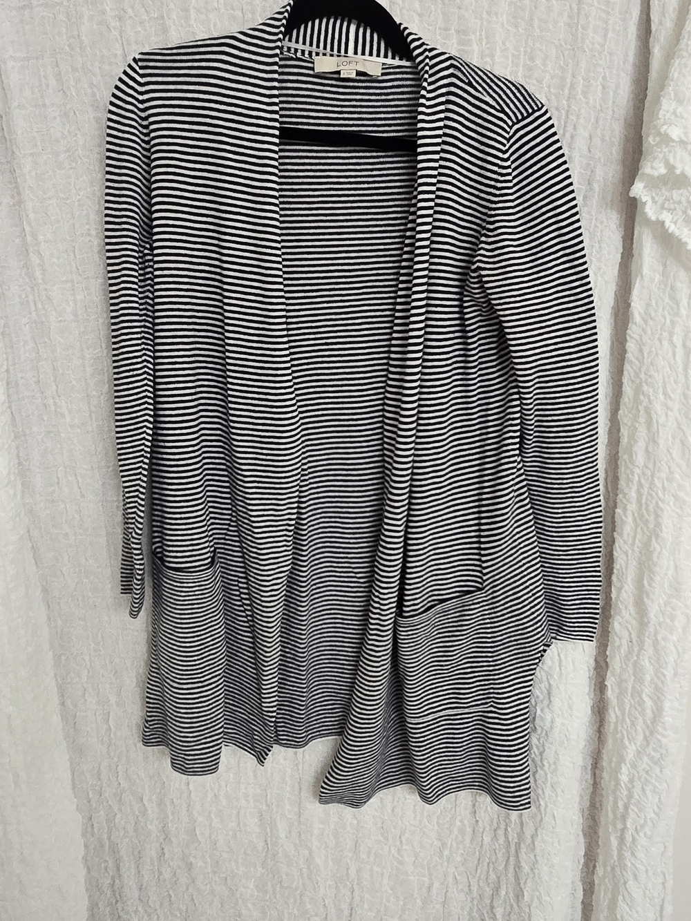 LOFT‎ Navy & White Striped Open Cardigan Size Small